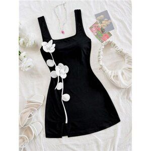 Soleia Women Summer Vacation Spaghetti Strap Waist Cinched Floral Print Fitted